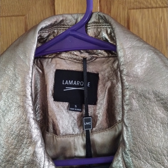 NWT Lamarque Roberto metallic gold leather belted moto jacket - Picture 12 of 15